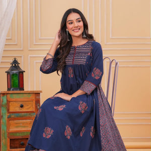 Blue Aura A Line Cotton Suit