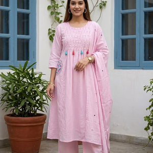 Kota Doria Aline With Pocket Embroidery