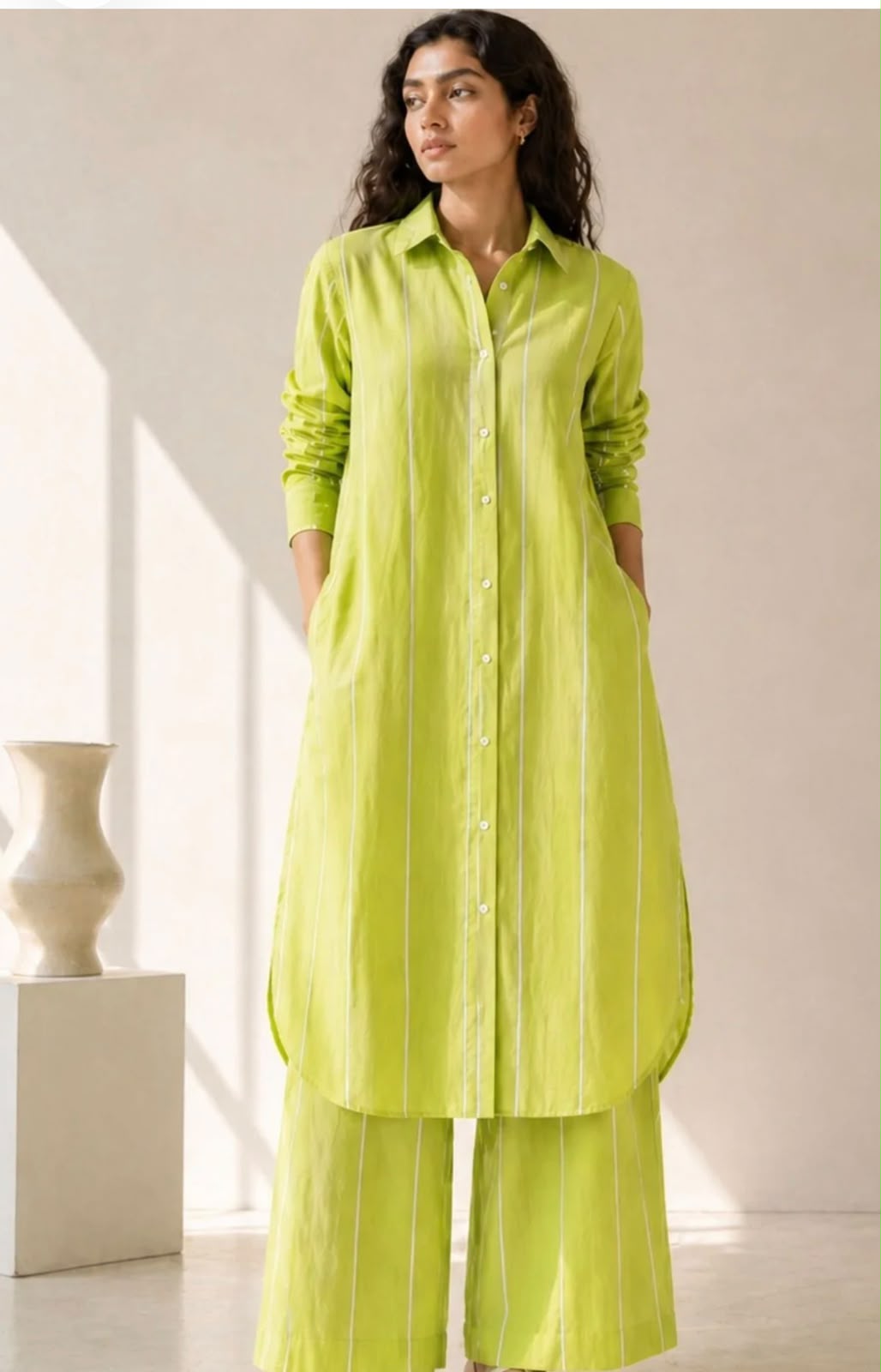 Woman stripe Regular Pure Cotton Kurta with palazzos