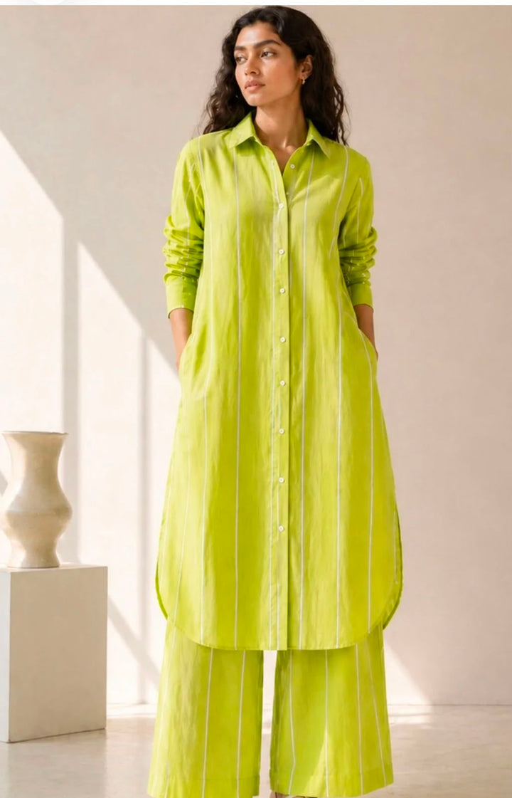 Woman stripe Regular Pure Cotton Kurta with palazzos