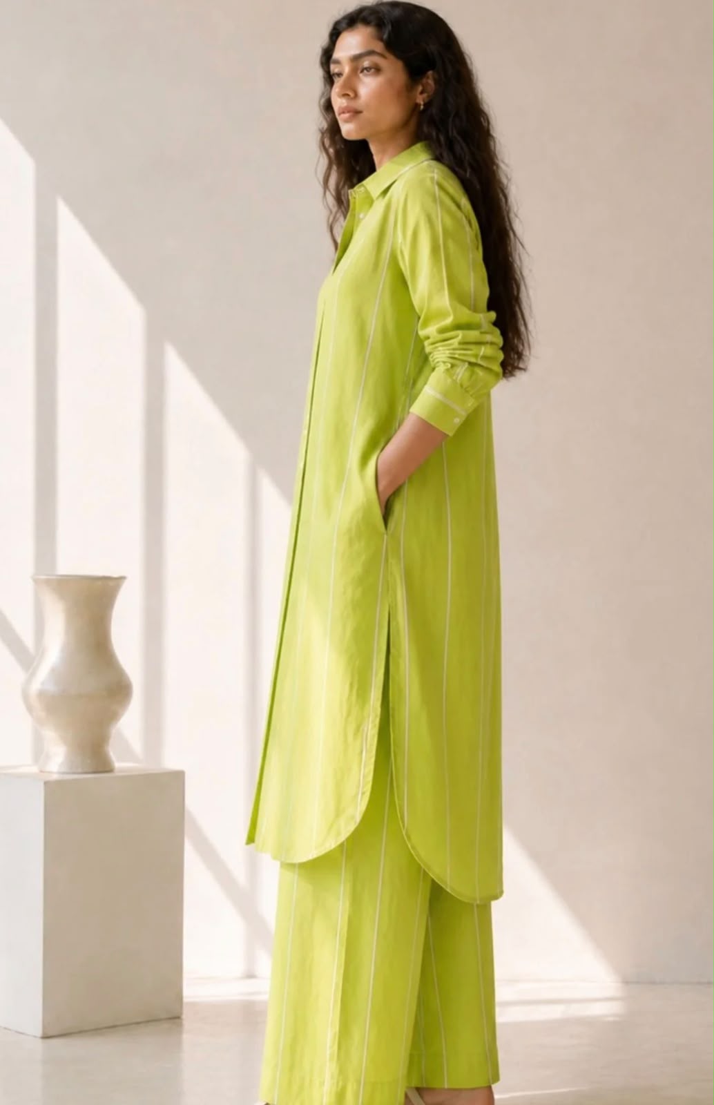 Woman stripe Regular Pure Cotton Kurta with palazzos
