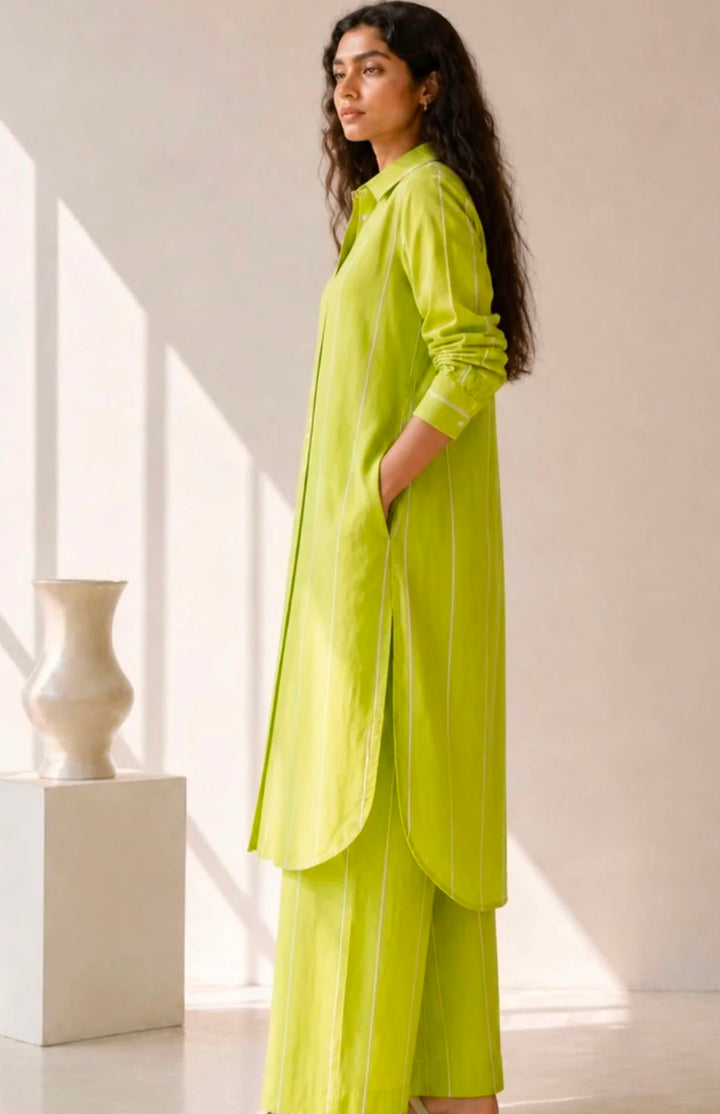 Woman stripe Regular Pure Cotton Kurta with palazzos