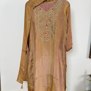 Champagne Gold Tissue Handwork 3-Piece Suit Set