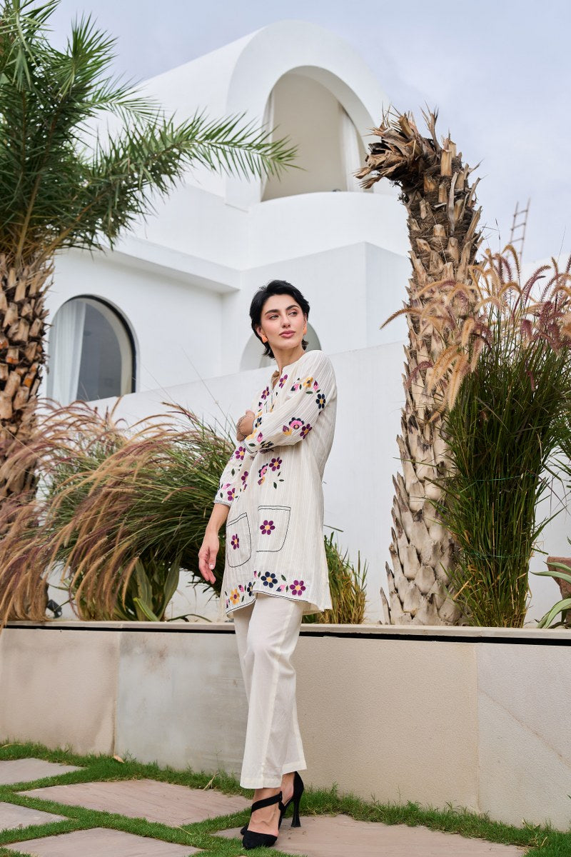 Floral White Cotton Kurta Set