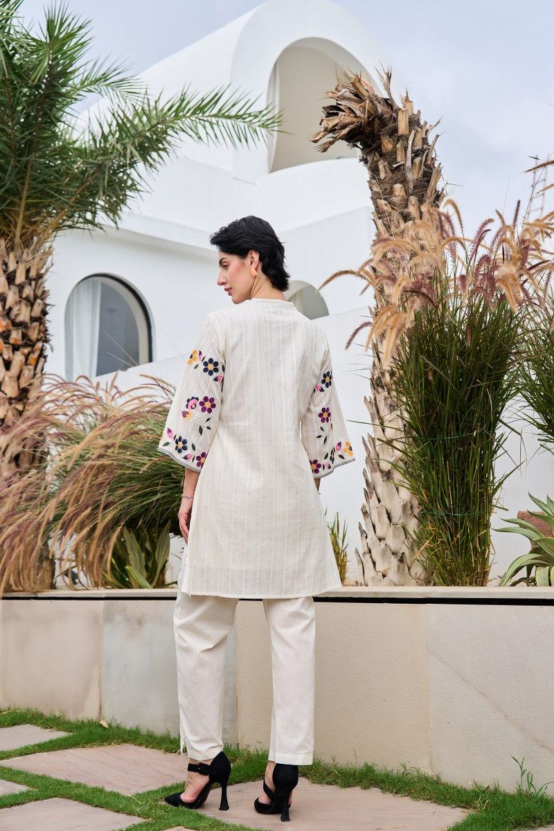 Floral White Cotton Kurta Set