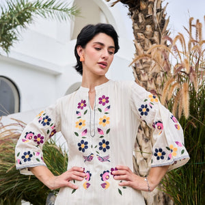 Floral White Cotton Kurta Set