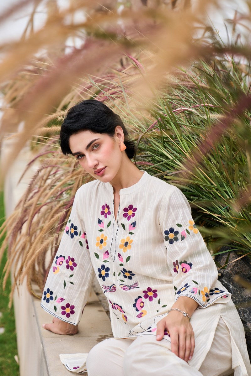 Floral White Cotton Kurta Set