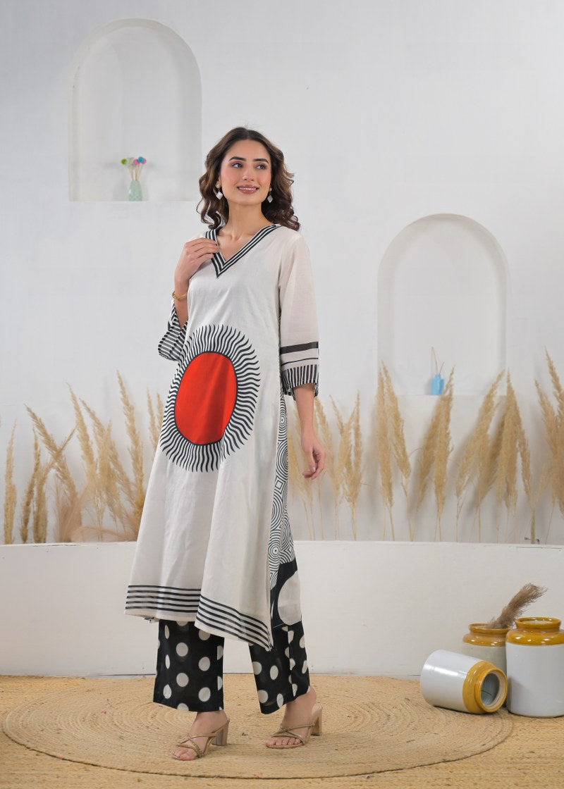 Modern Art Print Kurta Set