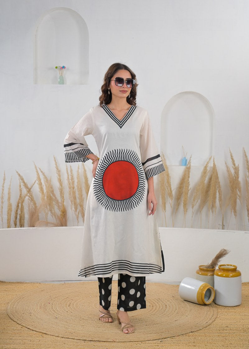 Modern Art Print Kurta Set