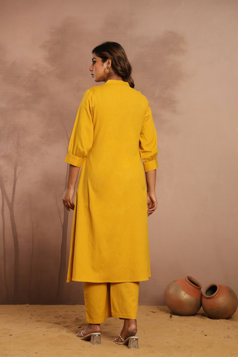 Mustard Yellow Printed Kurta Set