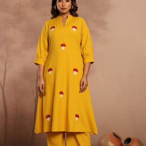 Mustard Yellow Printed Kurta Set