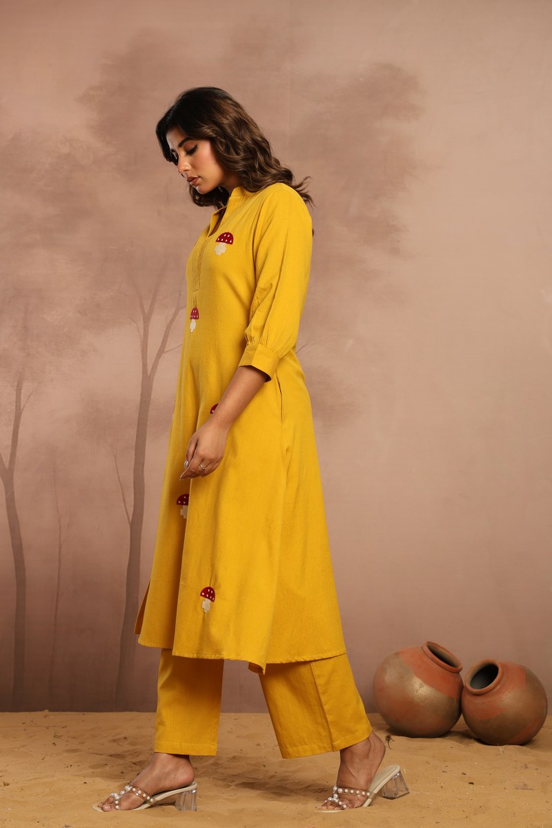 Mustard Yellow Printed Kurta Set