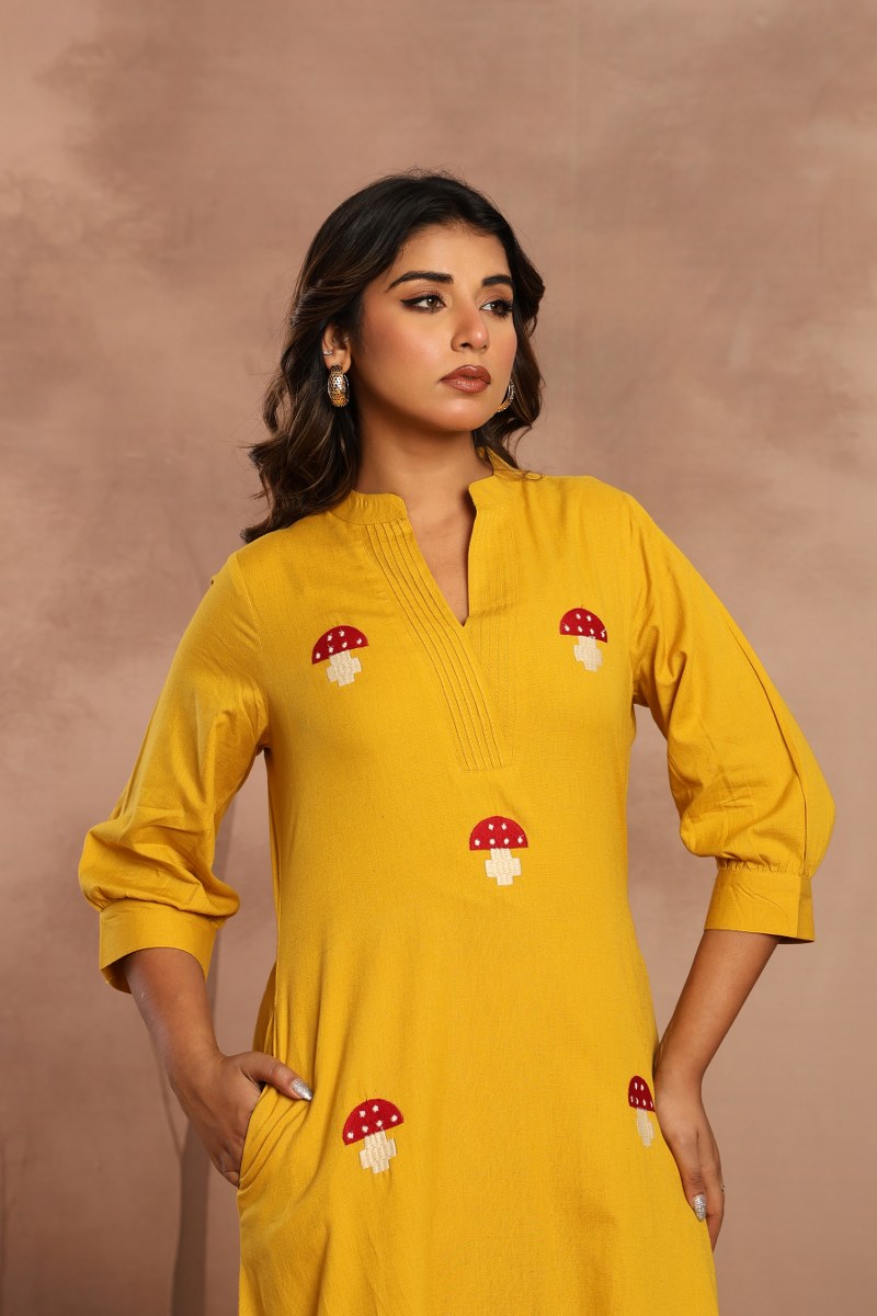 Mustard Yellow Printed Kurta Set