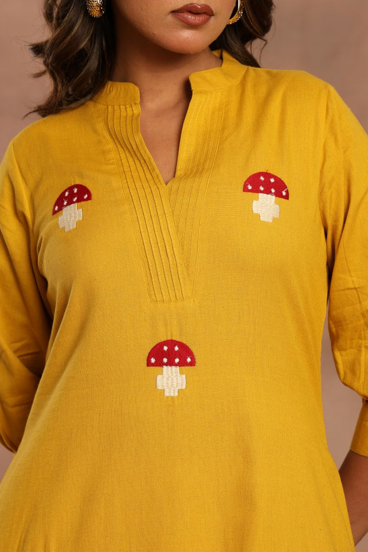 Mustard Yellow Printed Kurta Set