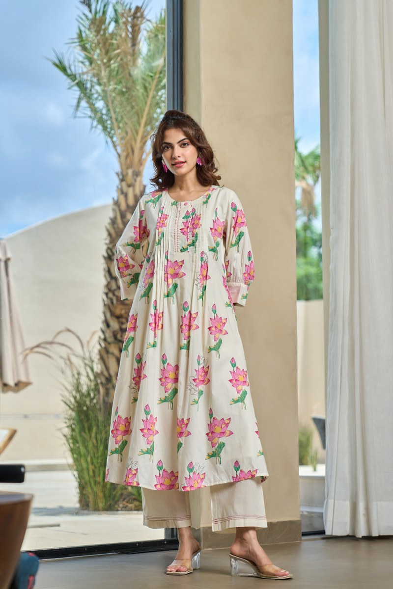 Summer Floral Cotton Kurti Set