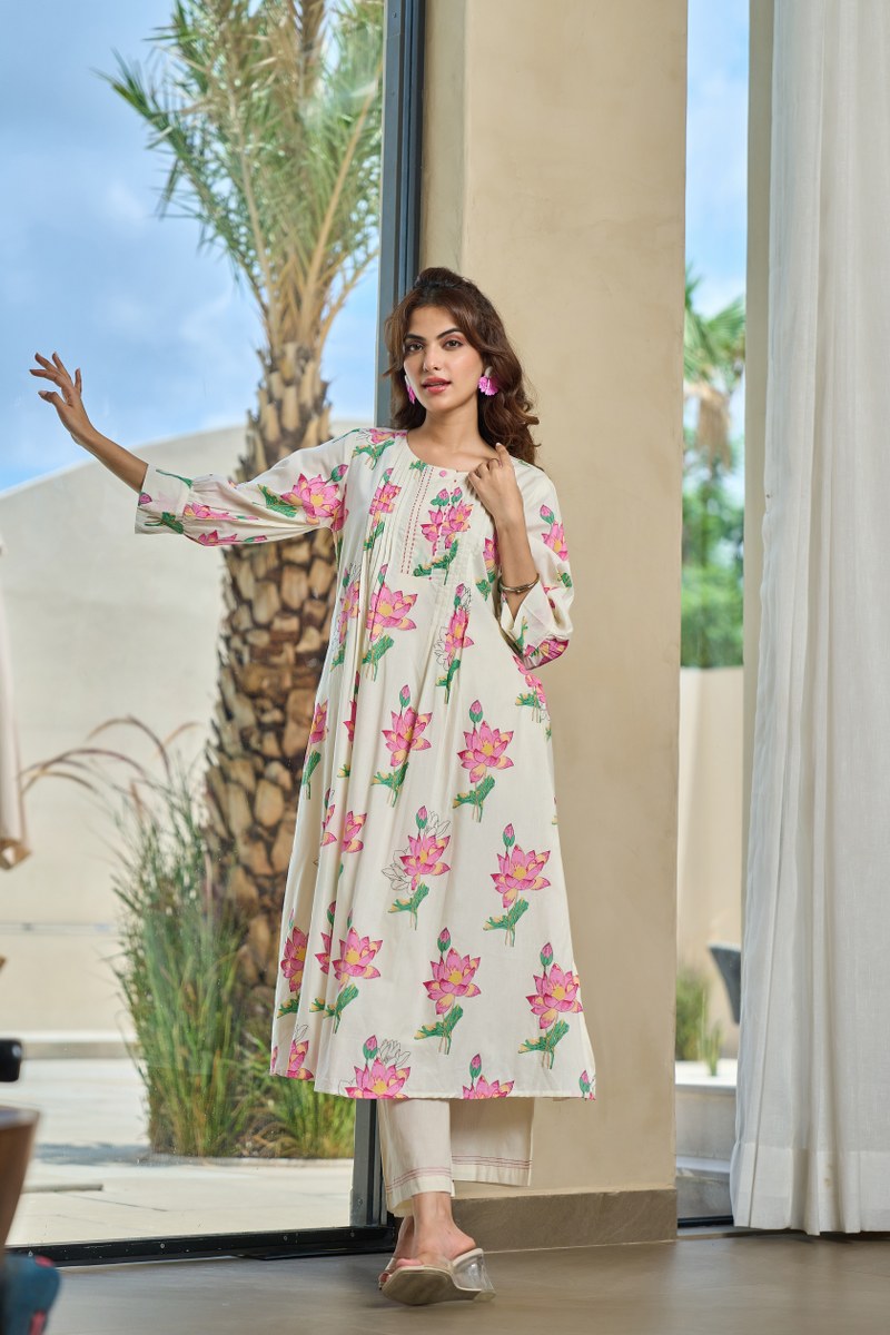 Summer Floral Cotton Kurti Set