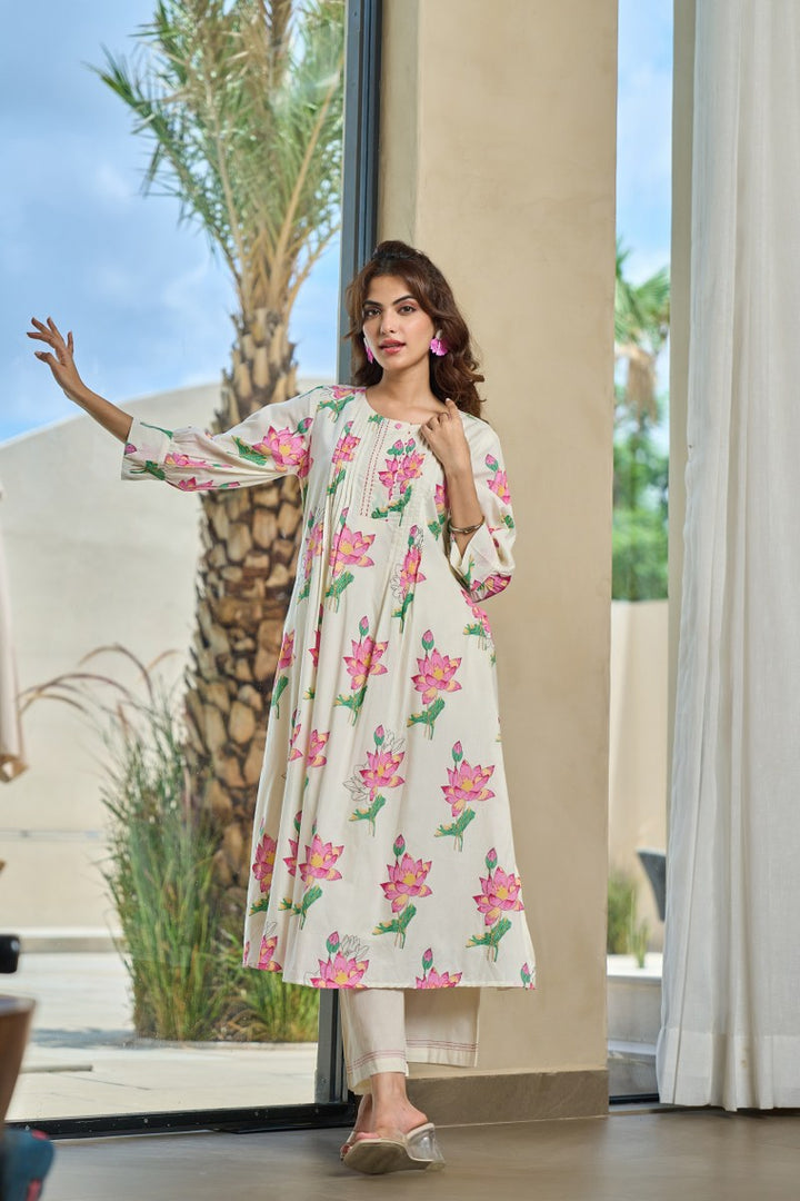 Summer Floral Cotton Kurti Set