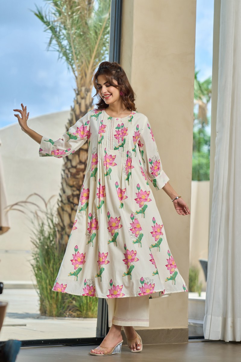 Summer Floral Cotton Kurti Set