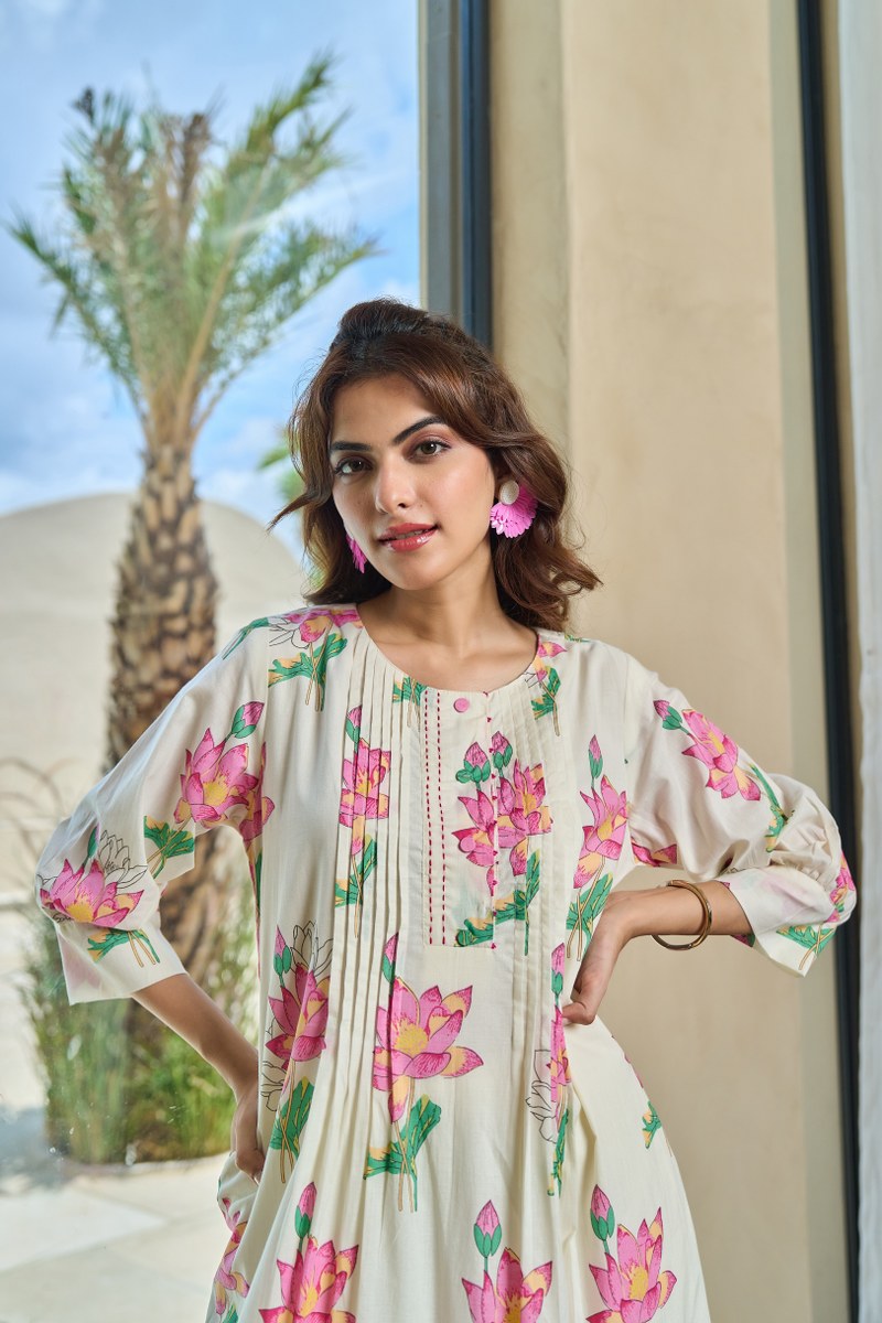 Summer Floral Cotton Kurti Set