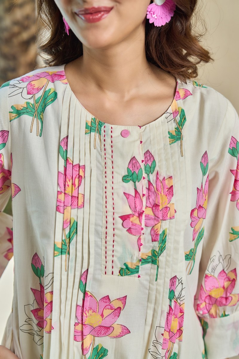 Summer Floral Cotton Kurti Set
