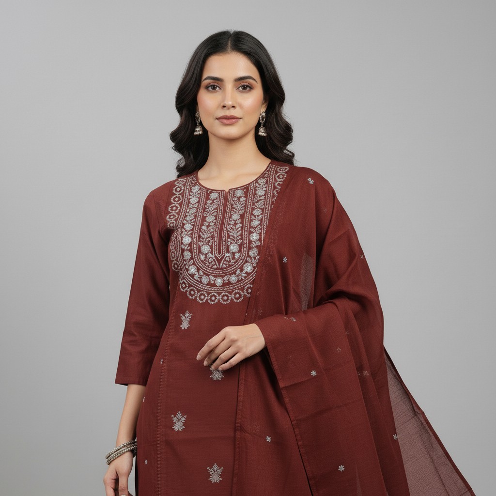 Triveni Rich Maroon Suit Set