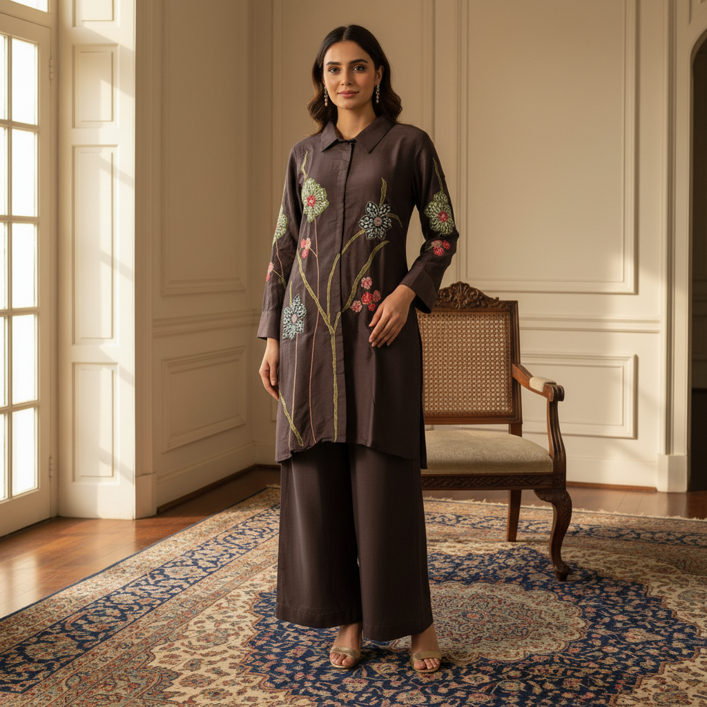Devika Deep Brown Suit Set