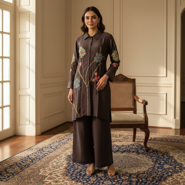 Devika Deep Brown Suit Set