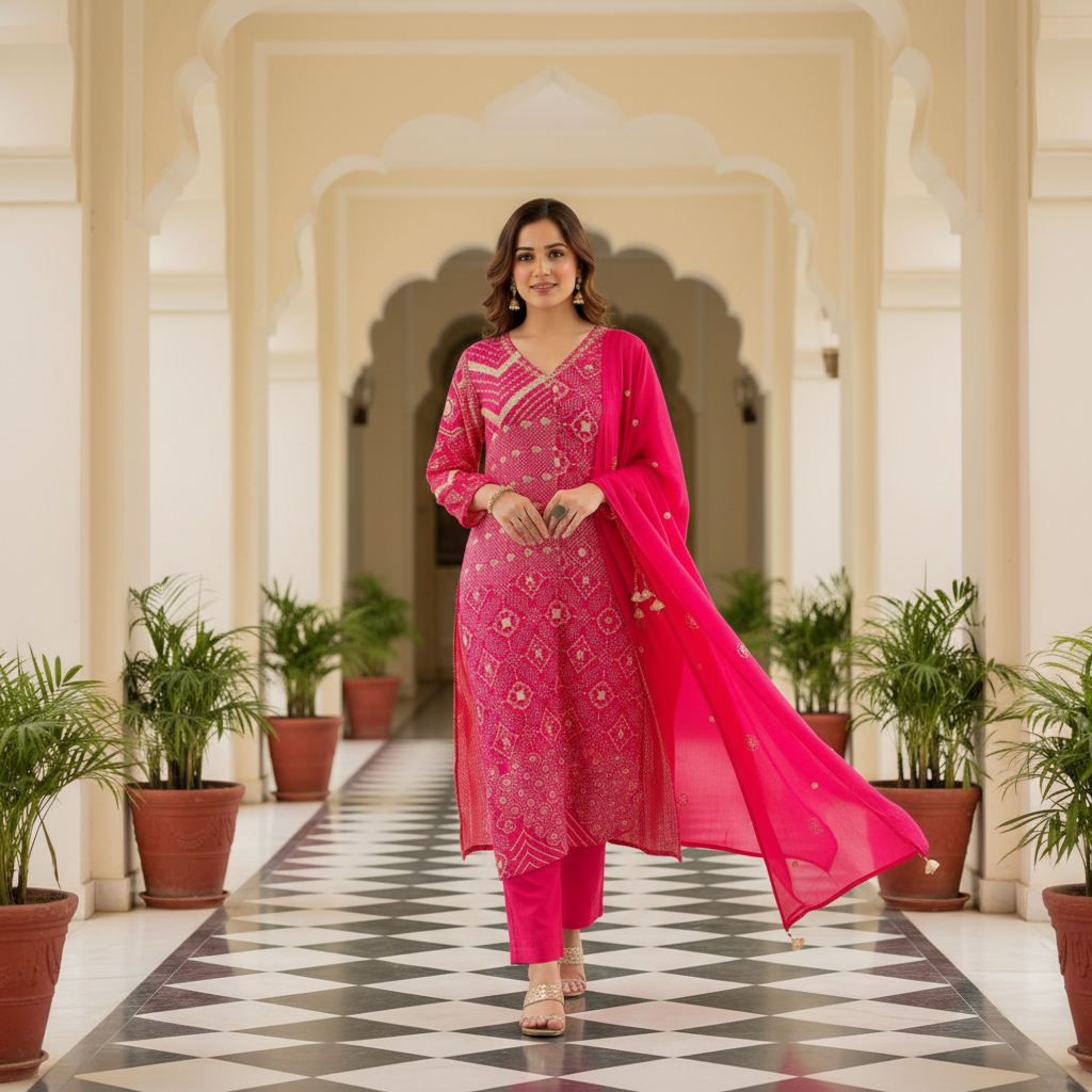 Embroidered Pink Suit Set