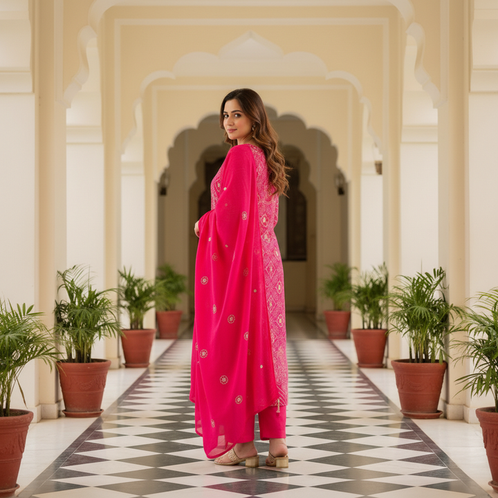 Embroidered Pink Suit Set