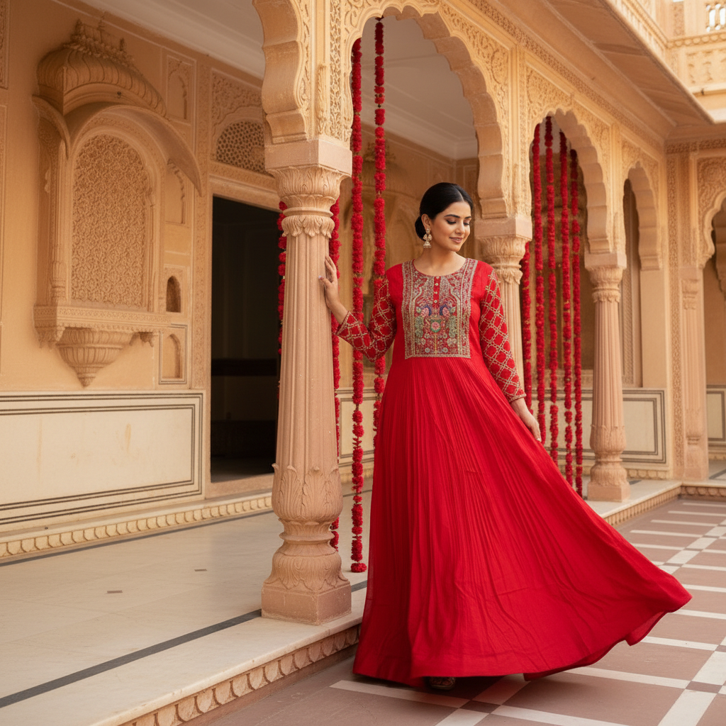 Embroidered Red Gown