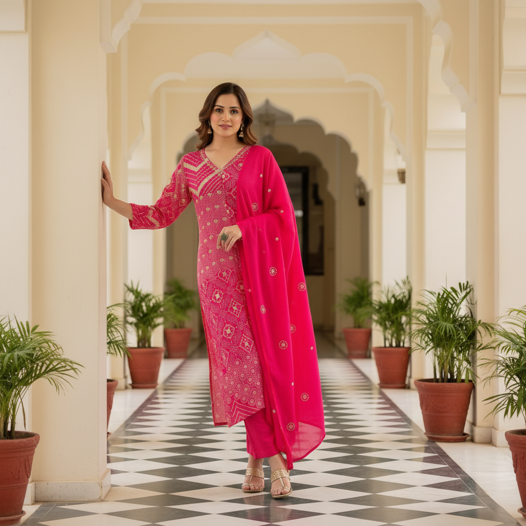 Embroidered Pink Suit Set