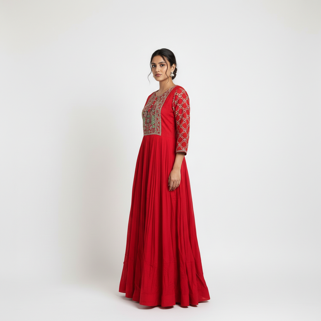 Embroidered Red Gown