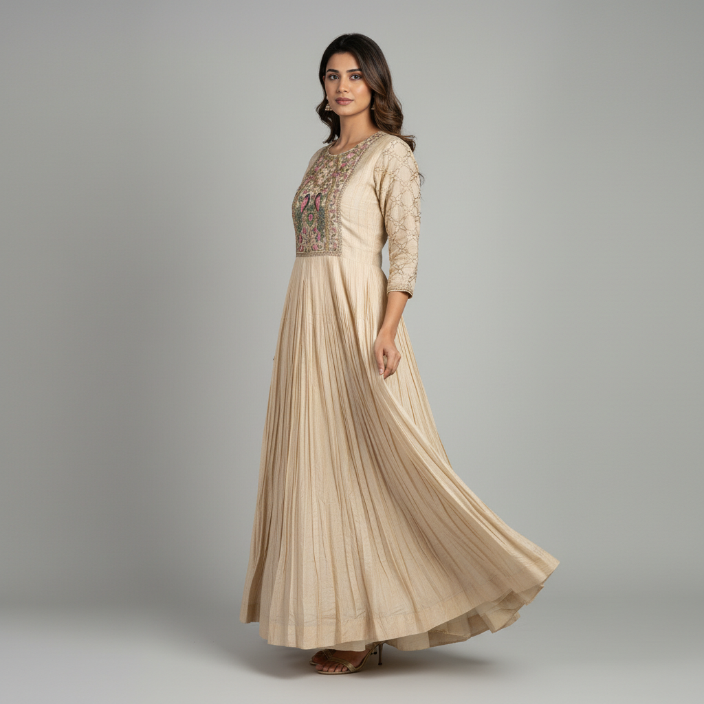Prakriti Printed Beige Gown