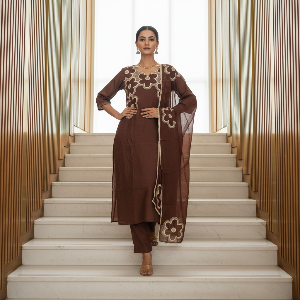 Elara Printed Brown Kurta Set