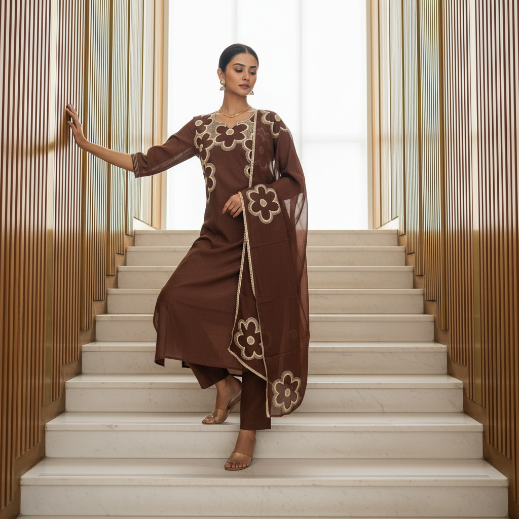 Elara Printed Brown Kurta Set