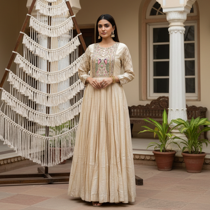 Prakriti Printed Beige Gown