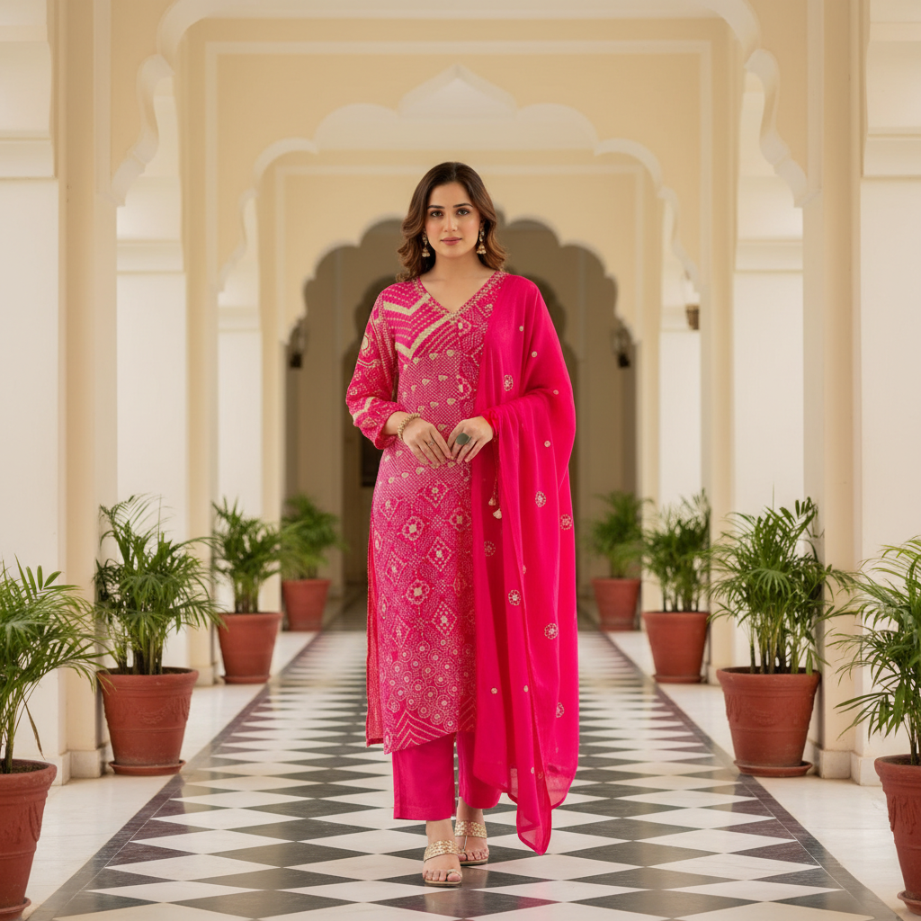Embroidered Pink Suit Set