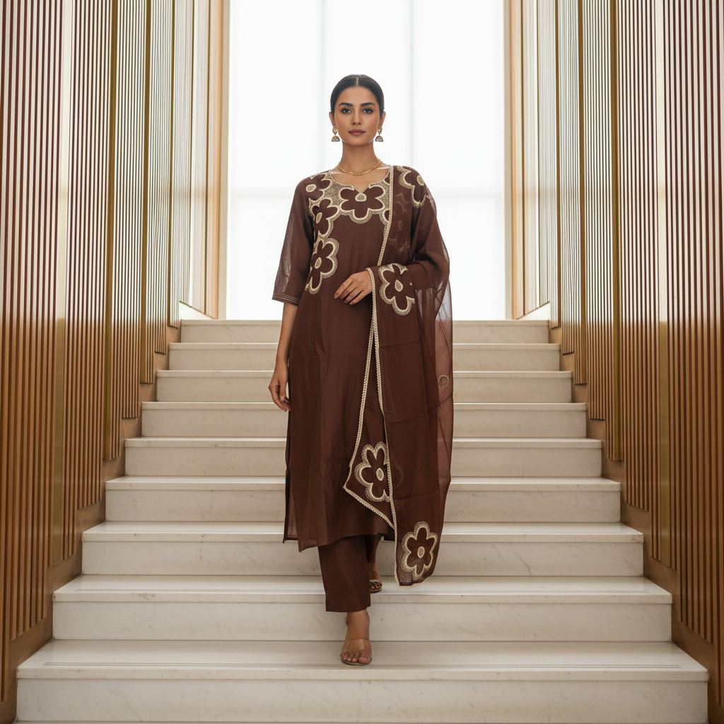 Elara Printed Brown Kurta Set
