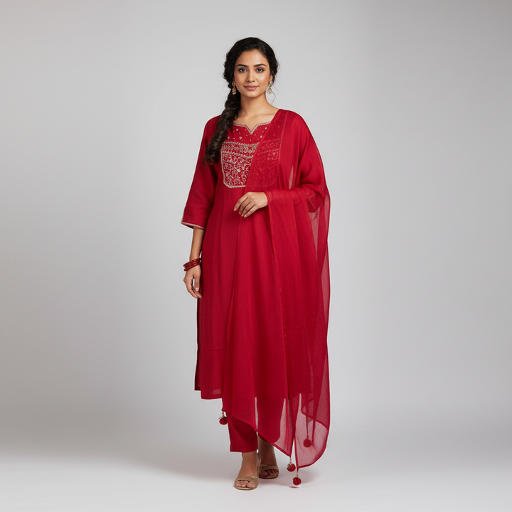 Rangoli Bright Red Kurta Set