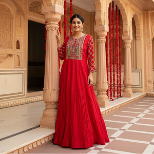 Embroidered Red Gown