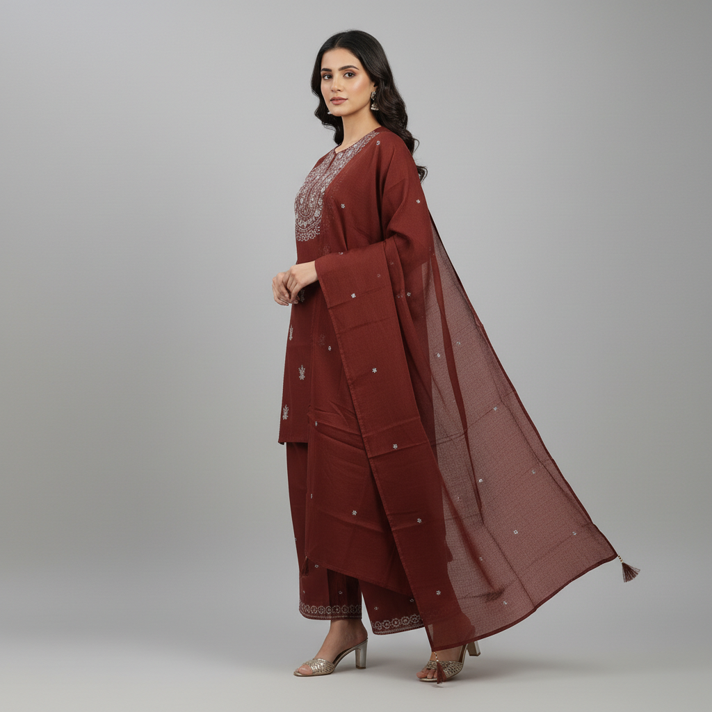 Triveni Rich Maroon Suit Set