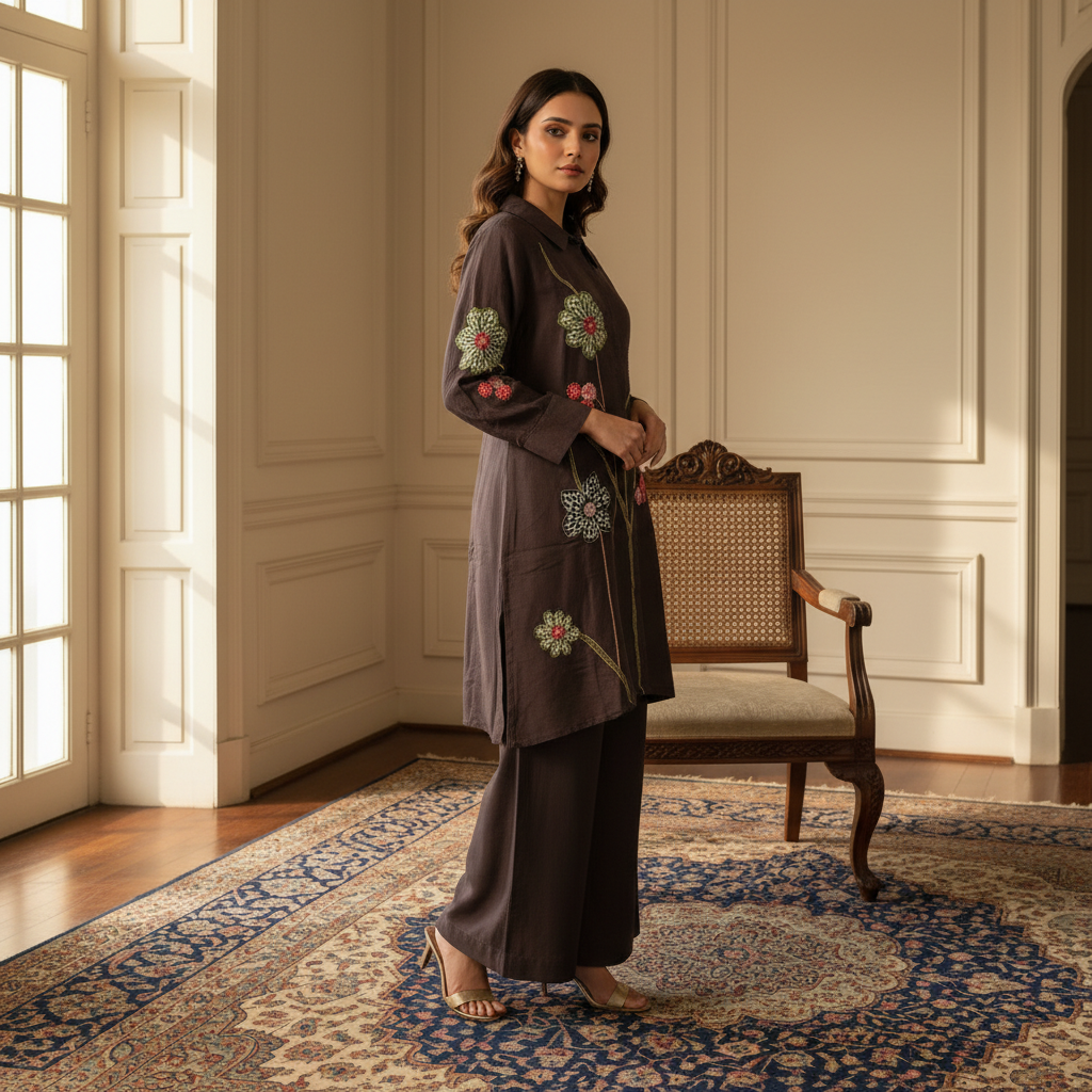 Devika Deep Brown Suit Set
