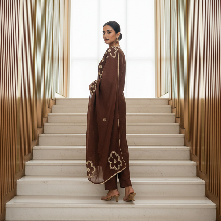 Elara Printed Brown Kurta Set