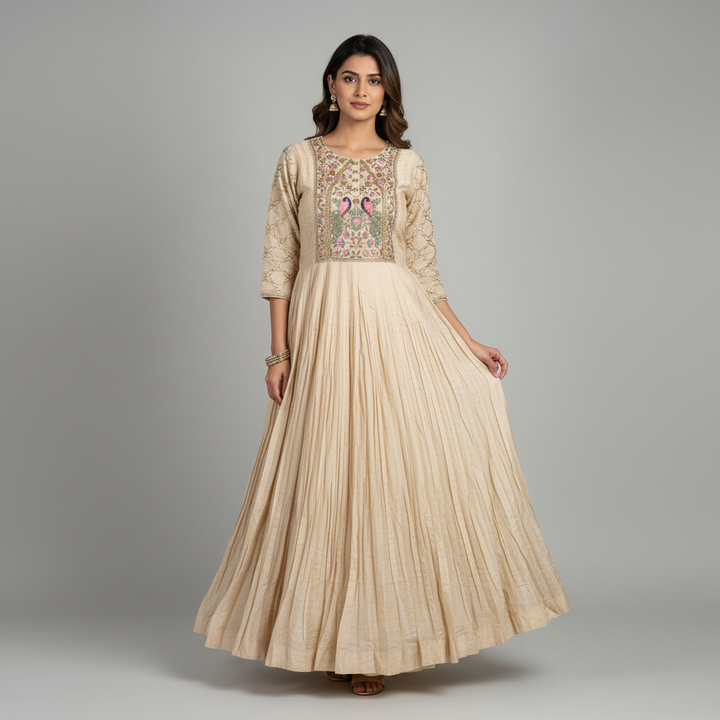Prakriti Printed Beige Gown
