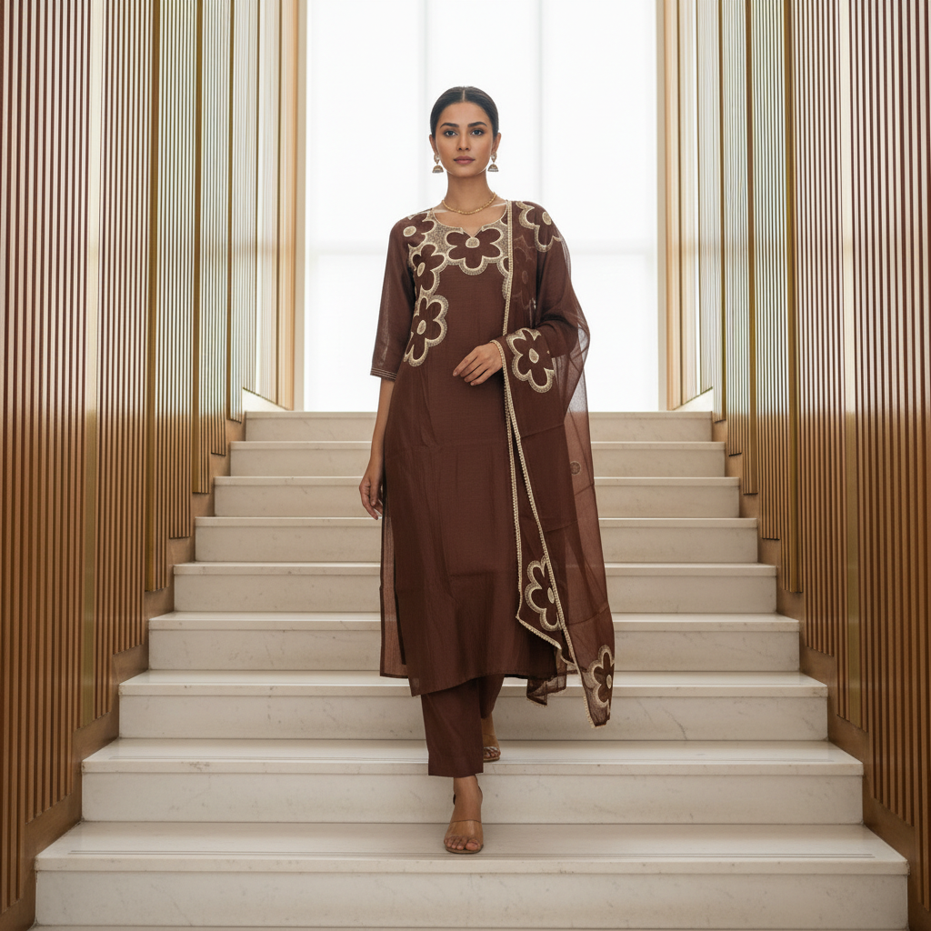 Elara Printed Brown Kurta Set