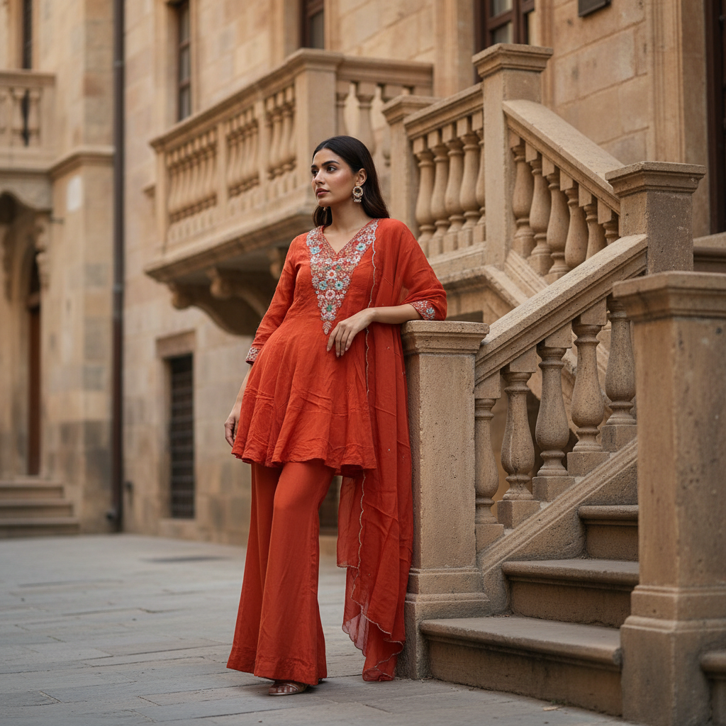 Zehra Flowing Orange Kurta Set