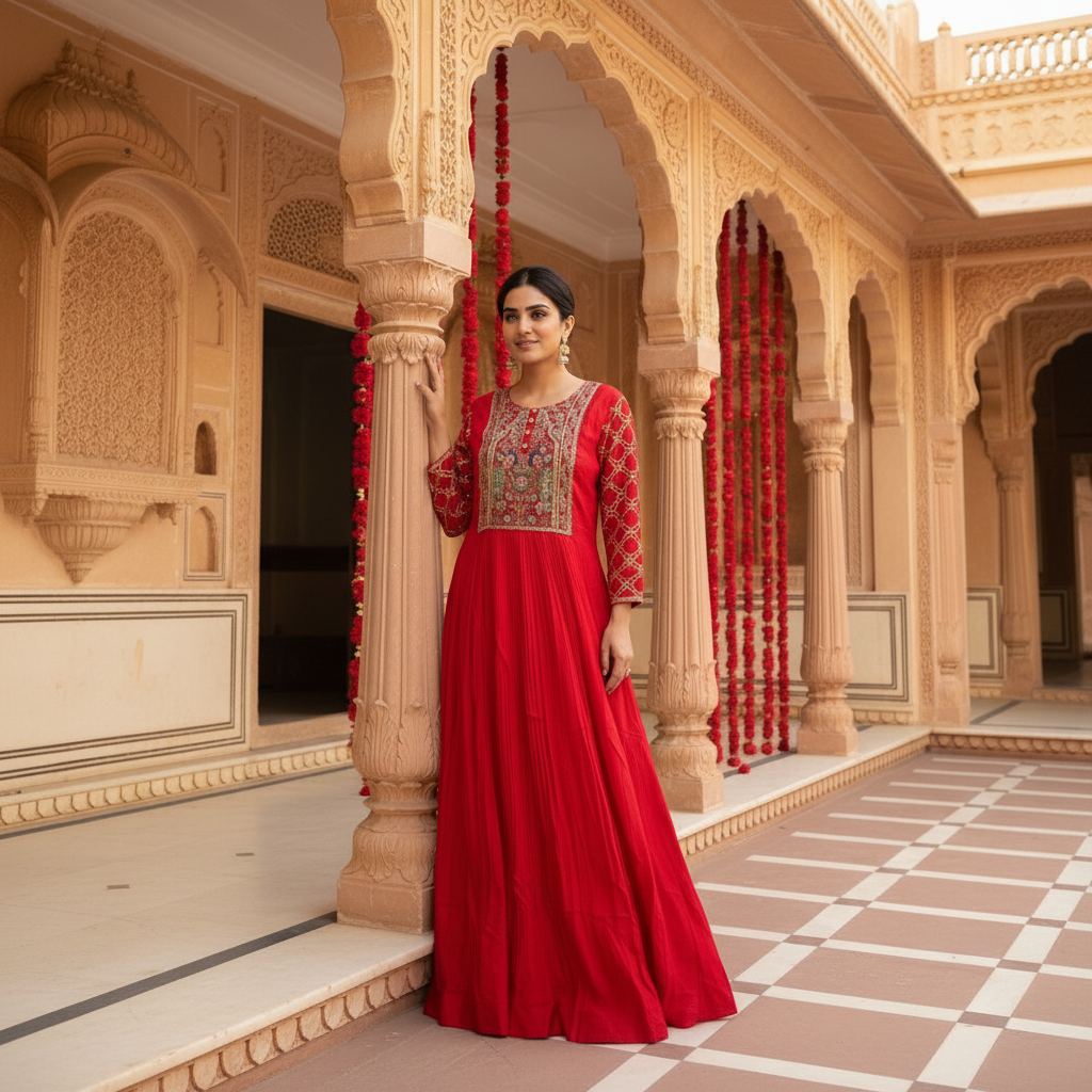 Embroidered Red Gown