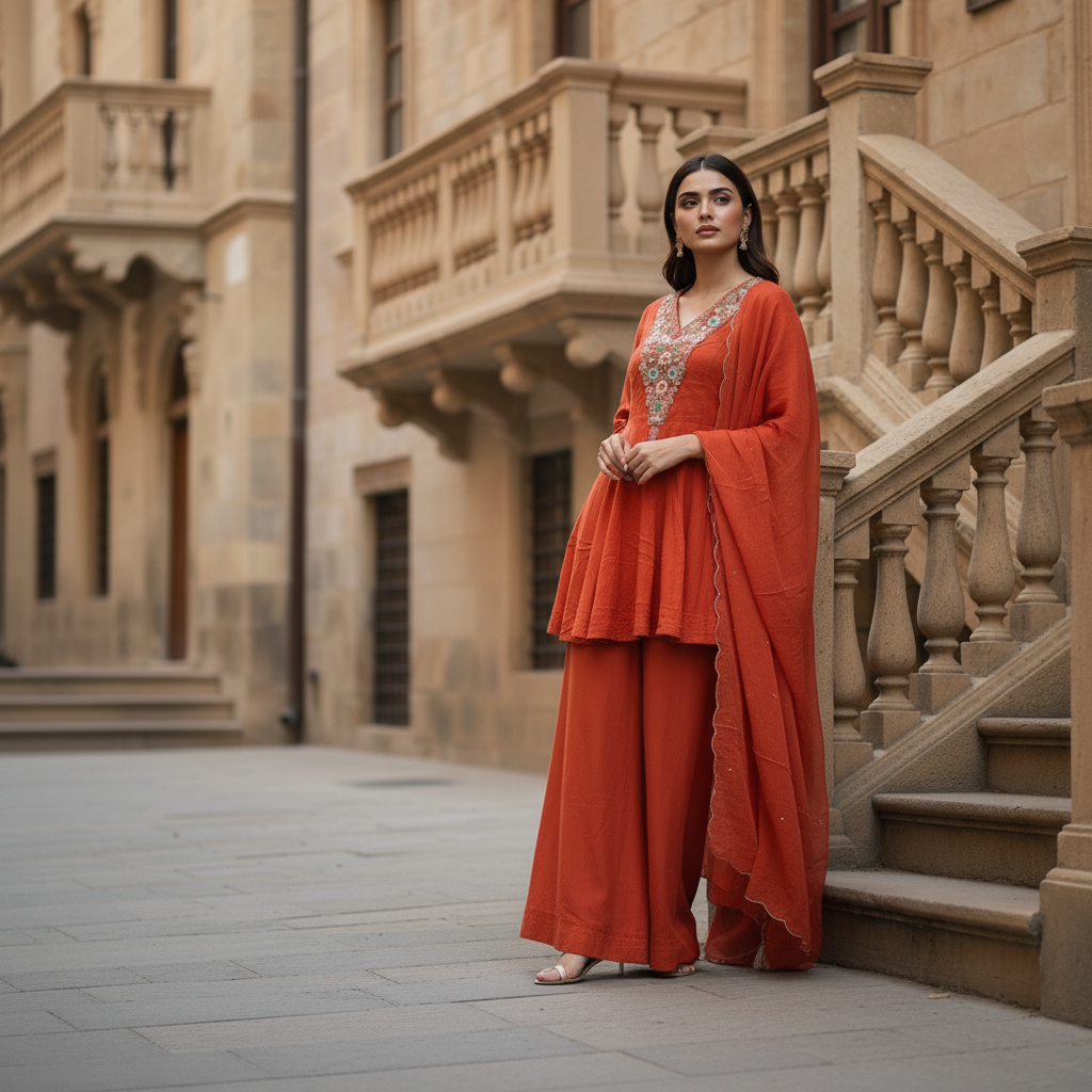 Zehra Flowing Orange Kurta Set