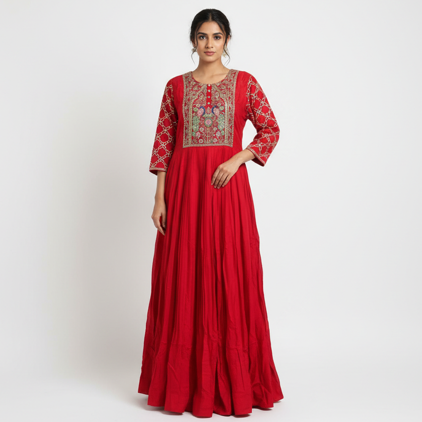 Embroidered Red Gown