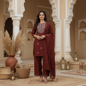 Triveni Rich Maroon Suit Set